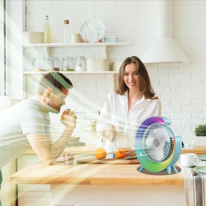 НОВ! USB настолен вентилатор, 3 скорости, 360° въртене, LED осветление