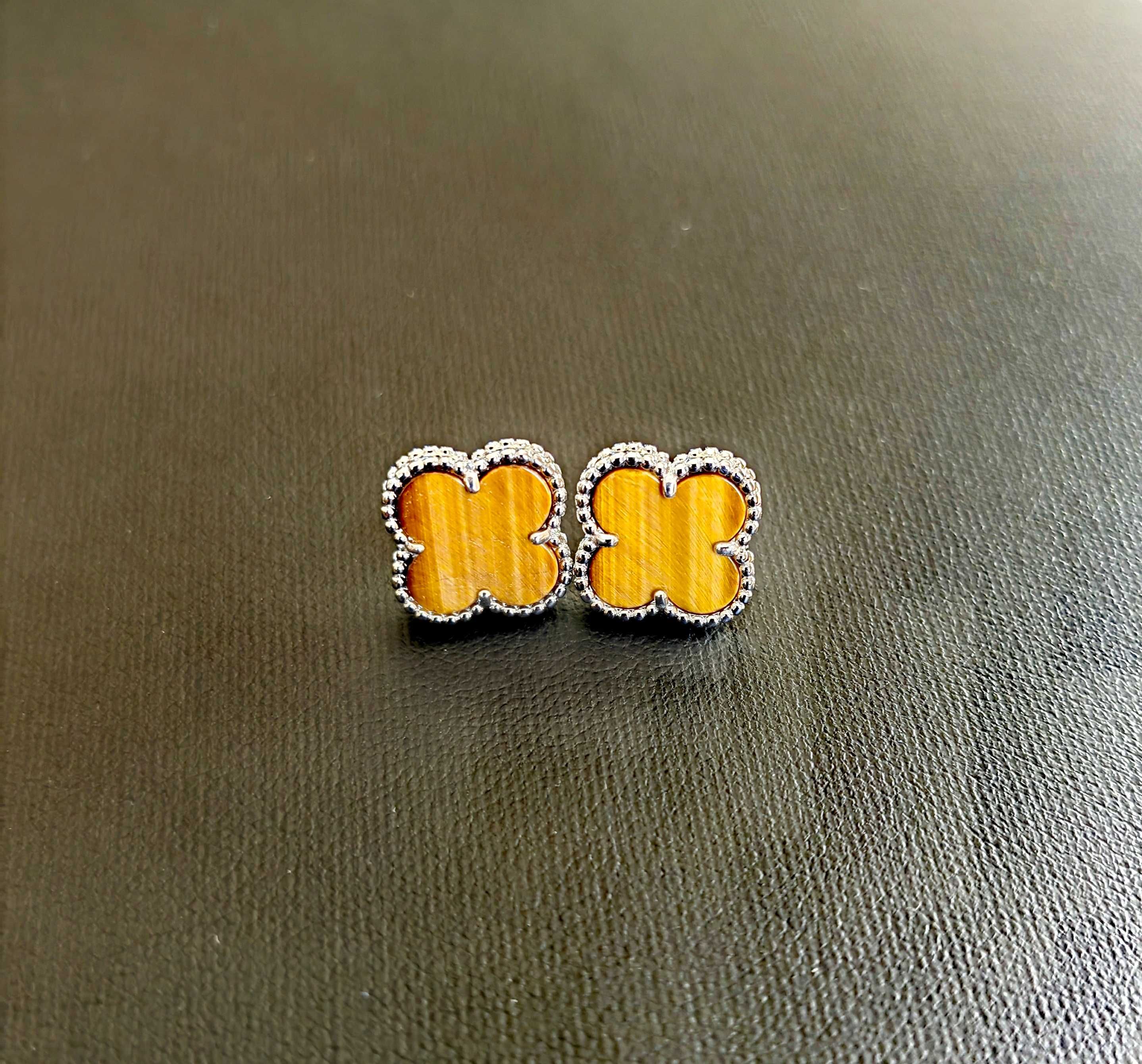 Сребърни обеци с тигрово око  Van Cleef & Arpels VCA Alhambra earrings