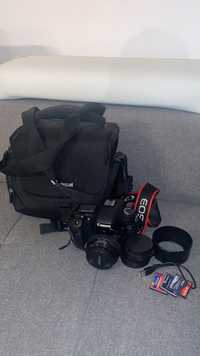 Camera foto Canon EOS 7d + obiectiv, carduri, geanta și alte accesorii