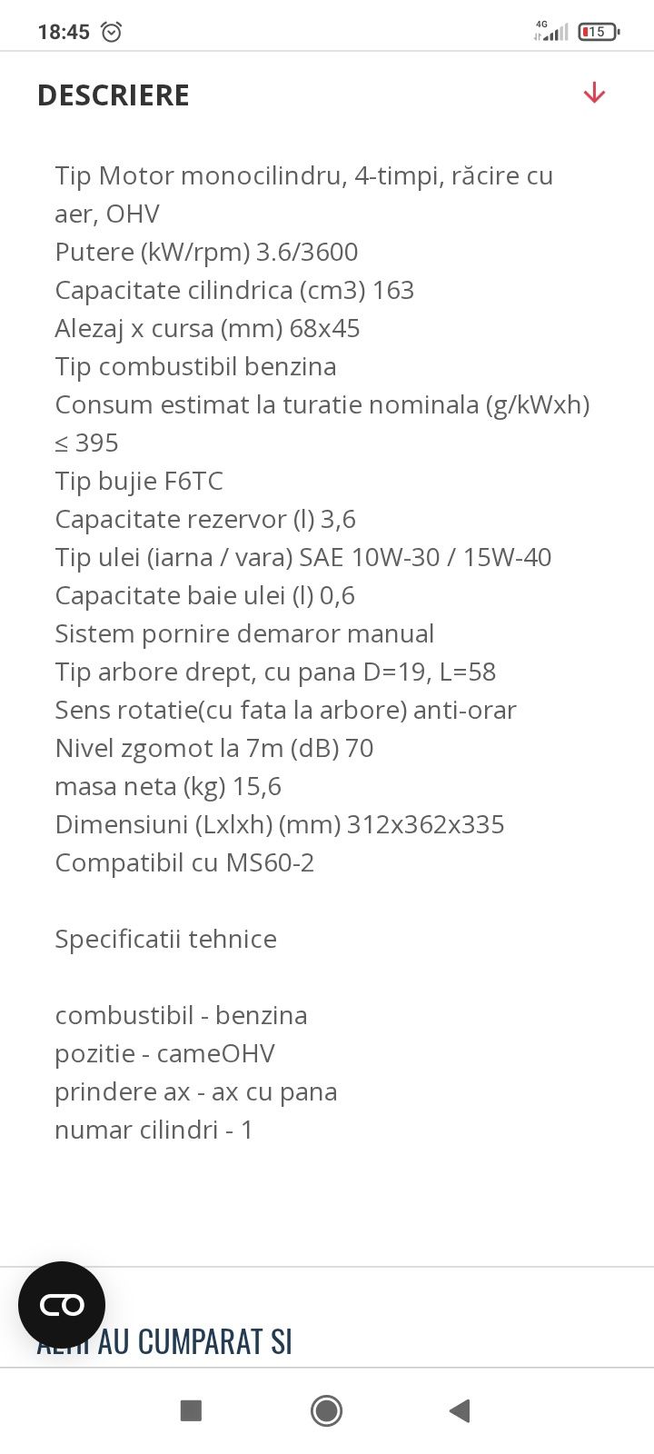 Motor benzina ax cu pana