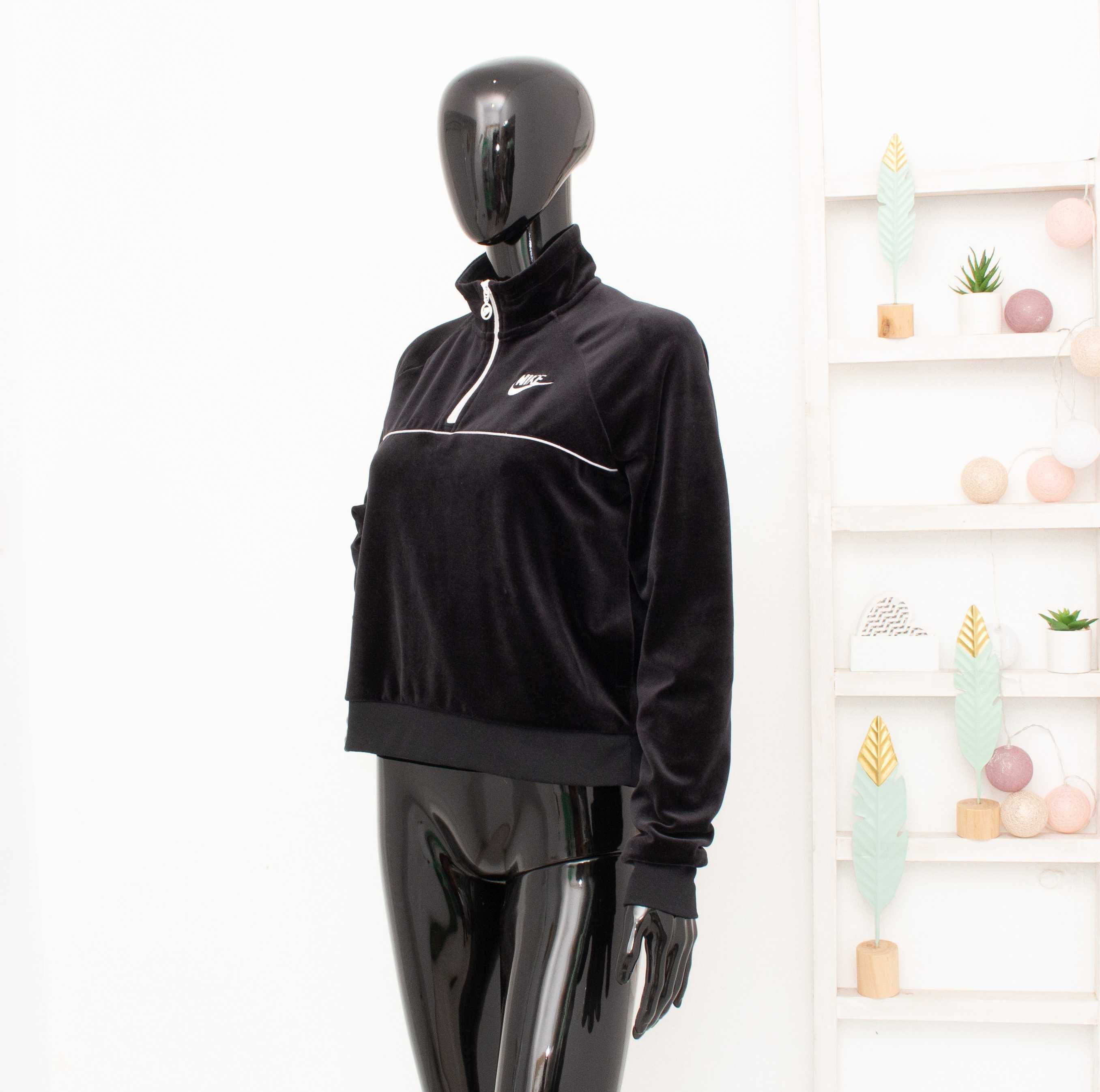 Nike оригинален дамски суичър плюшен черен пуловер четвърт цип М