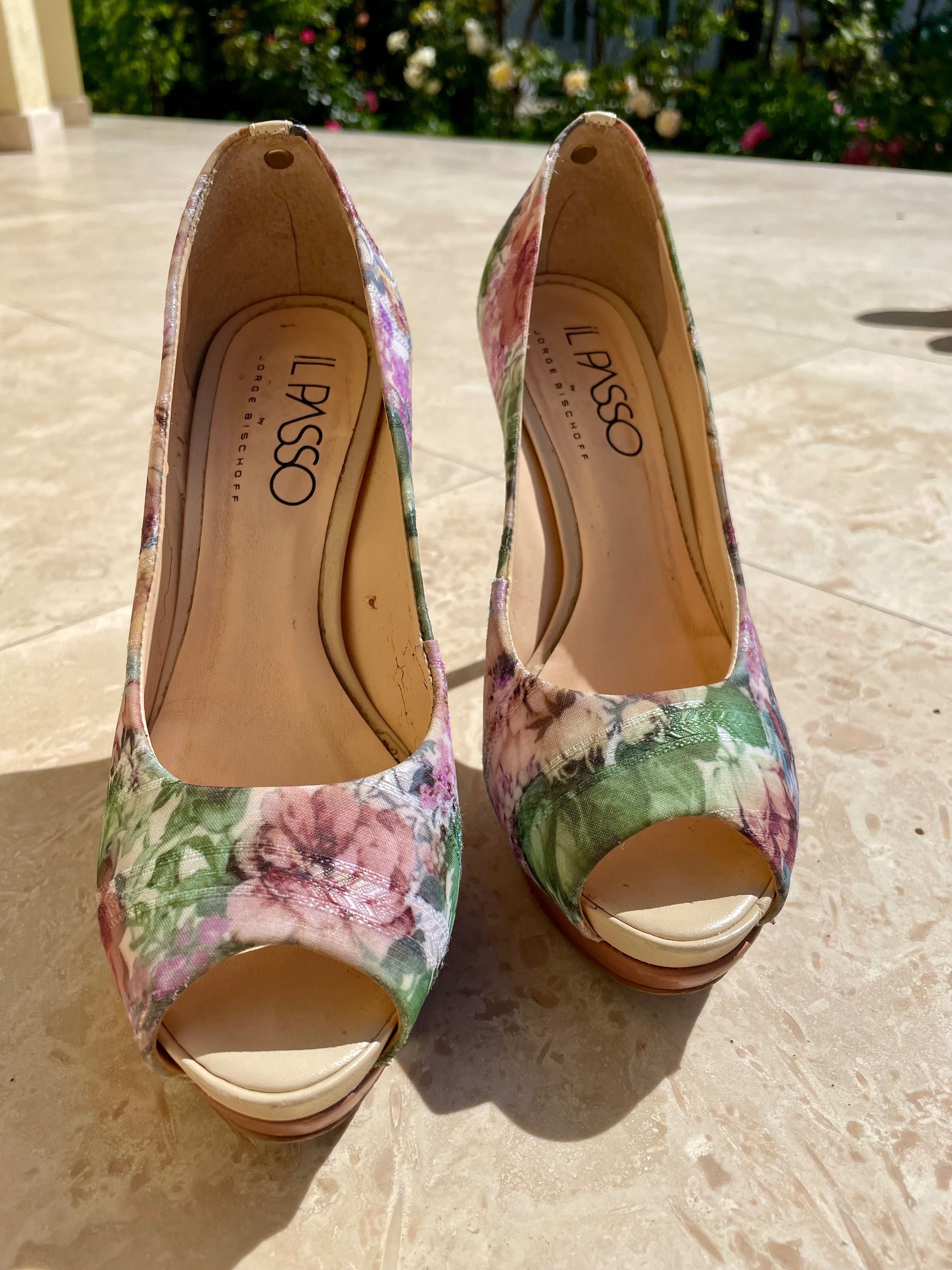 Pantofi eleganti cu model floral, toc cui 12 cm, mărimea 36