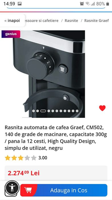 Rasnita Cafea Profesionala GRAEF CM501EU,noua,made in Germany.