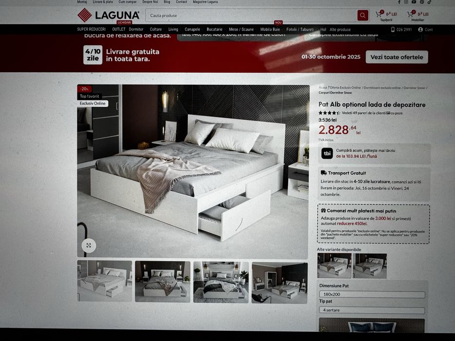 Vand pat alb Laguna 4 sertare