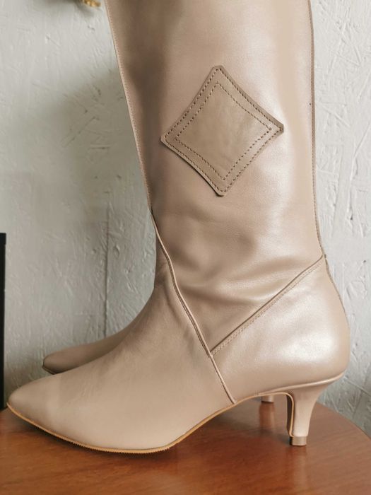 Cizmă bej nude din piele naturală