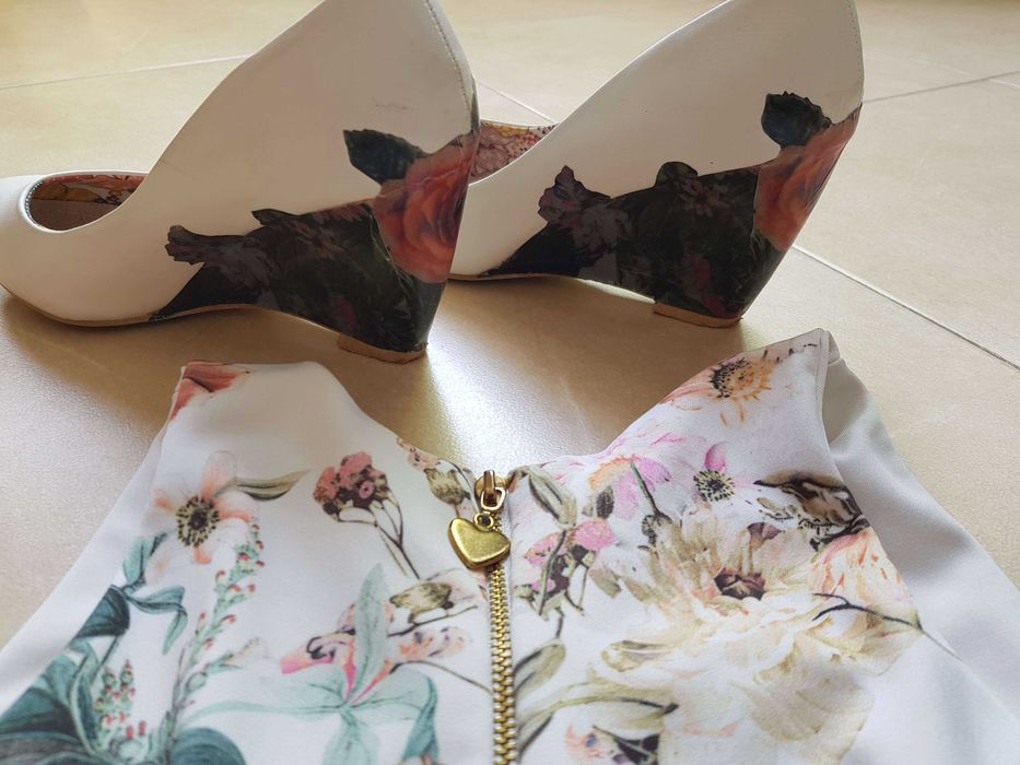 Рокля на флорални мотиви, XS + декопаж обувки (37 ) към нея