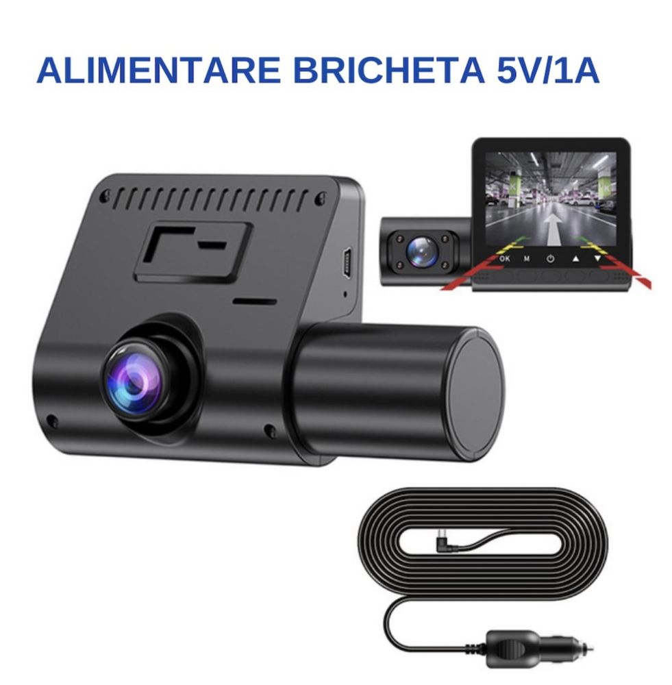 Camera Auto De Bord DVR, Full HD 1080P, inregistrare 3 unghiuri