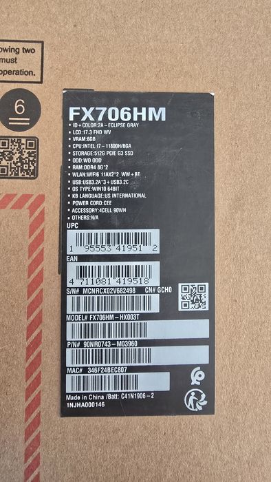 ASUS tuf gaming f17 fx706
