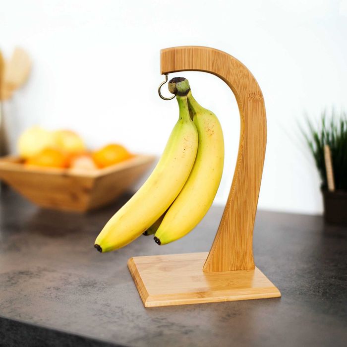 Suport pentru banane din bambus, carlig inox Banana Tree 29x18 cm