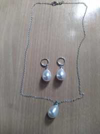 Set de bijuterii din argint cu perle, lucrat manual