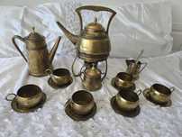 Set rar de ceai/cafea din alamă masivă – Bavaria, gravat manual