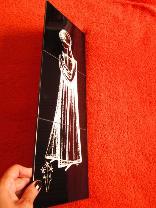 Craciun cadou rar  Maria cu pruncul  MidCentury stilizat pictat semnat