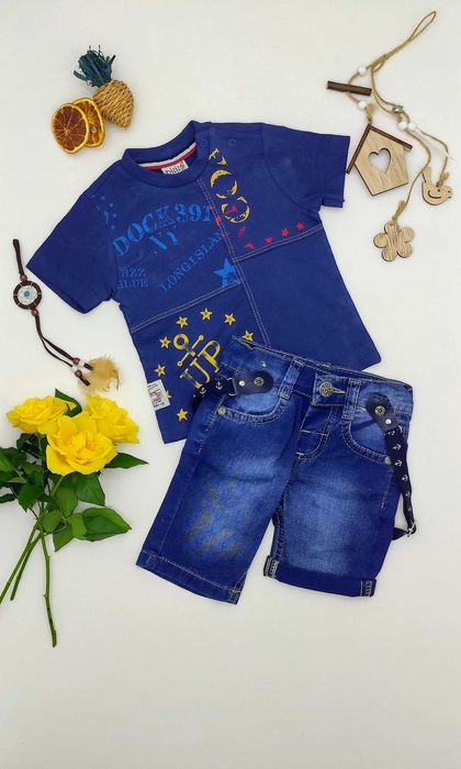 Set BIZIZO KIDS compus din pantaloni cu buzunare, bretele, tricou