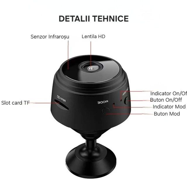 Mini cameră de supraveghere audio/video WiFi. Wireless/USB. Slot micro