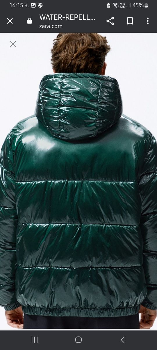 Zara men, непромокаемо, ватирано, лачено яке, Mex44, XL-XXL, зелено