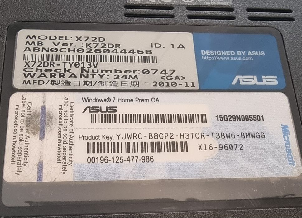 Лаптоп  Asus X72D 15,6 за части