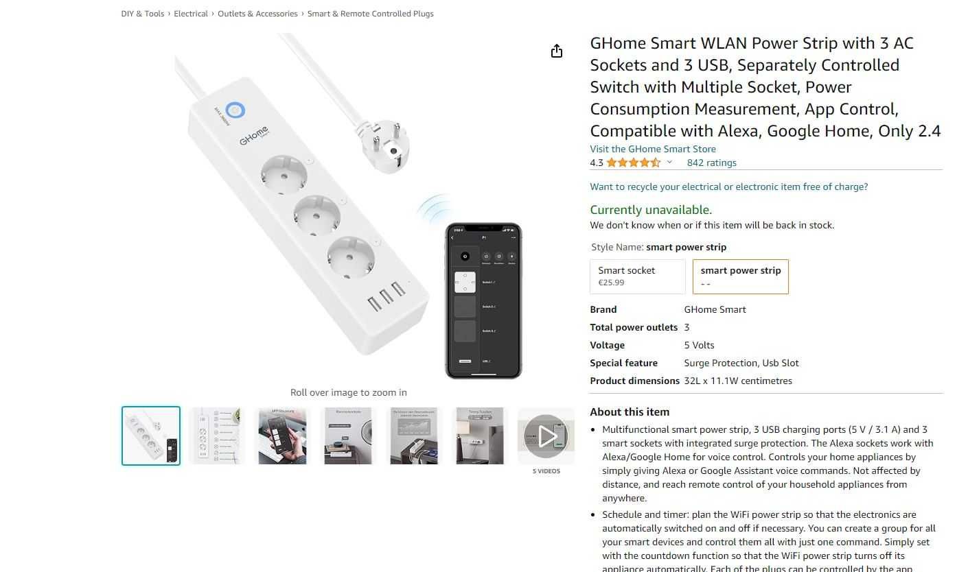 Priză GHome Smart WLAN cu 3 prize AC și 3 USB