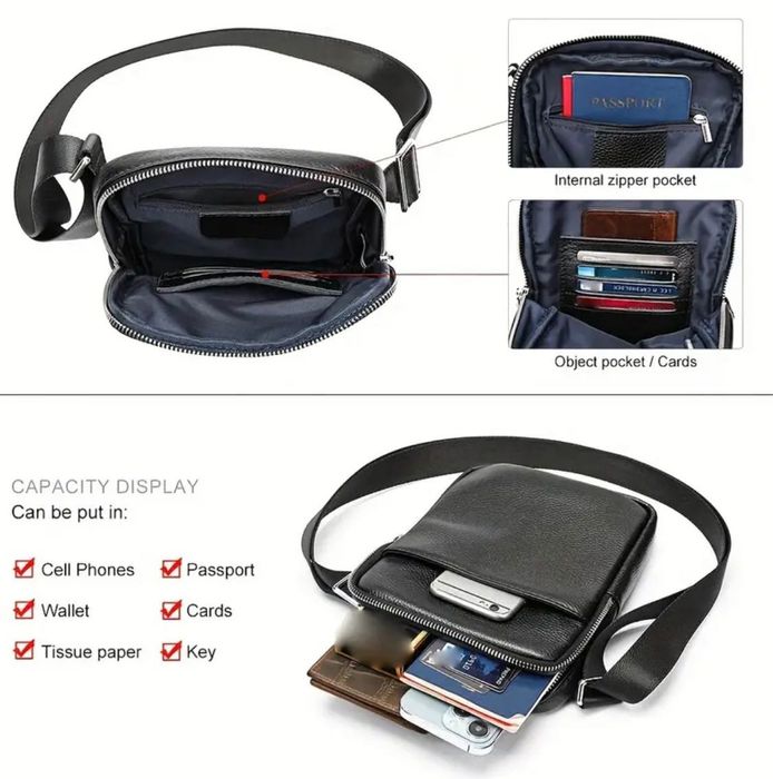 20%Промоция•Компактни кожени дисплей чанти за през рамо/Черни и Кафяви