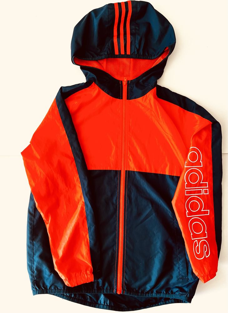 Adidas NWT Boys Medium Wind Breaker Jacket Coat Orange & Blue