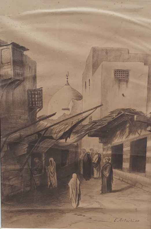 Tablou vechi - peisaj oriental - semnat C. Artachino