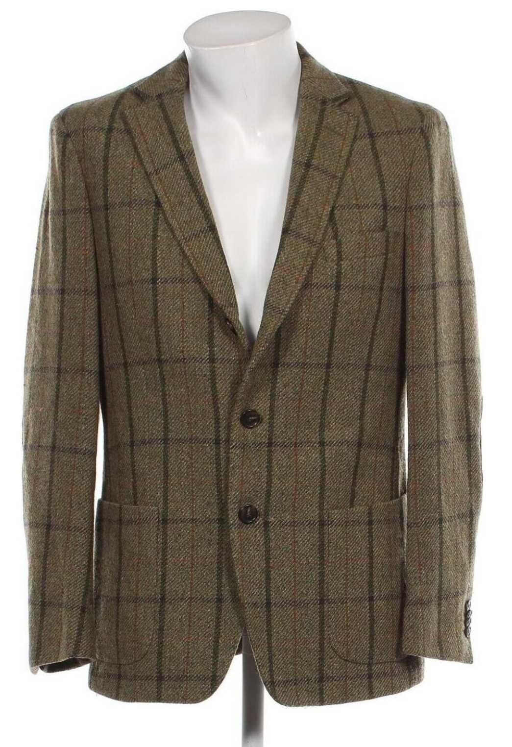 Sacou casual 52 XL premium GANT din lana tweed carouri verde