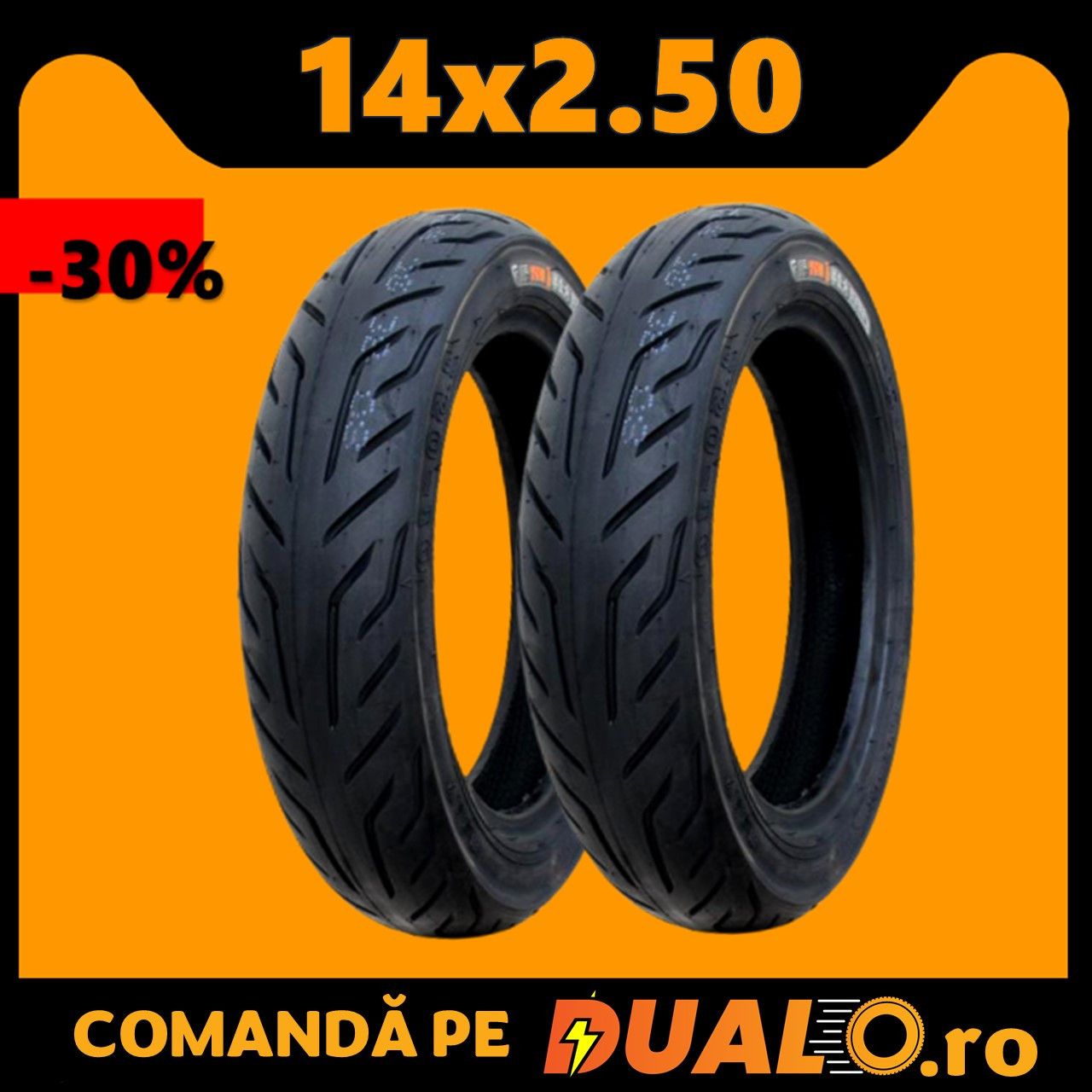 Set 2 Anvelope tubeless 14x2.50 scuter trotineta 14 inch cauciuc moped