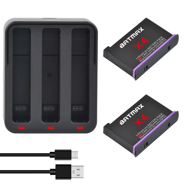 Set 2 acumulatori 2400mAh + incarcator triplu camere Insta360 X4