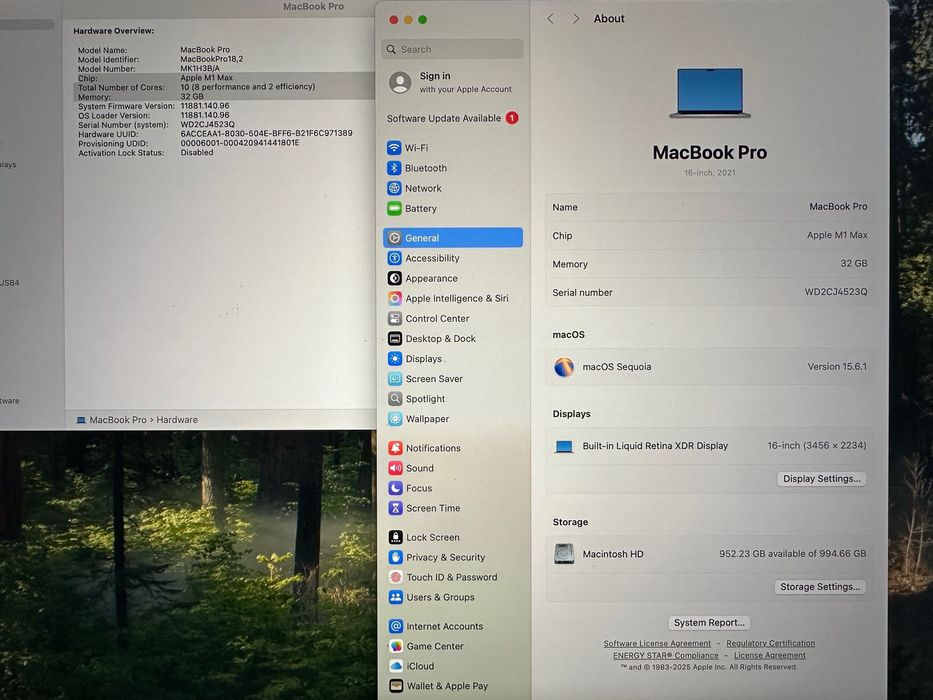 MacBook Pro 16" M1 MAX 10-Core CPU, 32-Core GPU, 32GB RAM, 1TB SSD