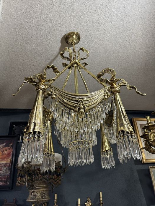 Candelabru bronz masiv- cristal