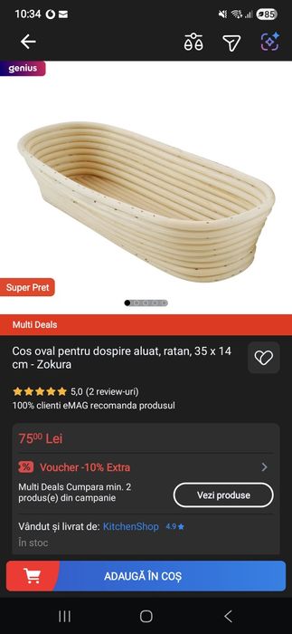 Vand cos oval pentru dospire aluat, dimensiune 35 x 14 x 7 cm