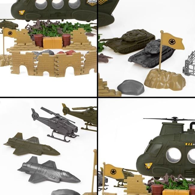 Военен хеликоптер с войници,бойни машини