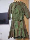Costum de ocazie din tafta cu corset, verde nuca, marimea 46EU