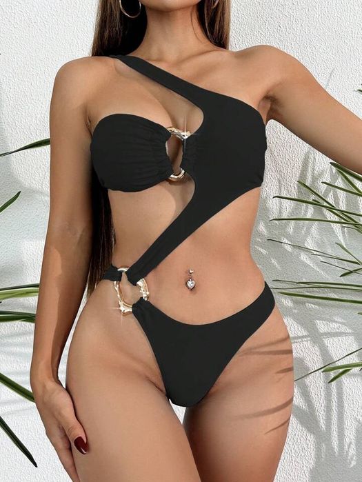 Costum Baie C803 (Daira-Shop.ro) Negru cu Bretele Intreg Catarame