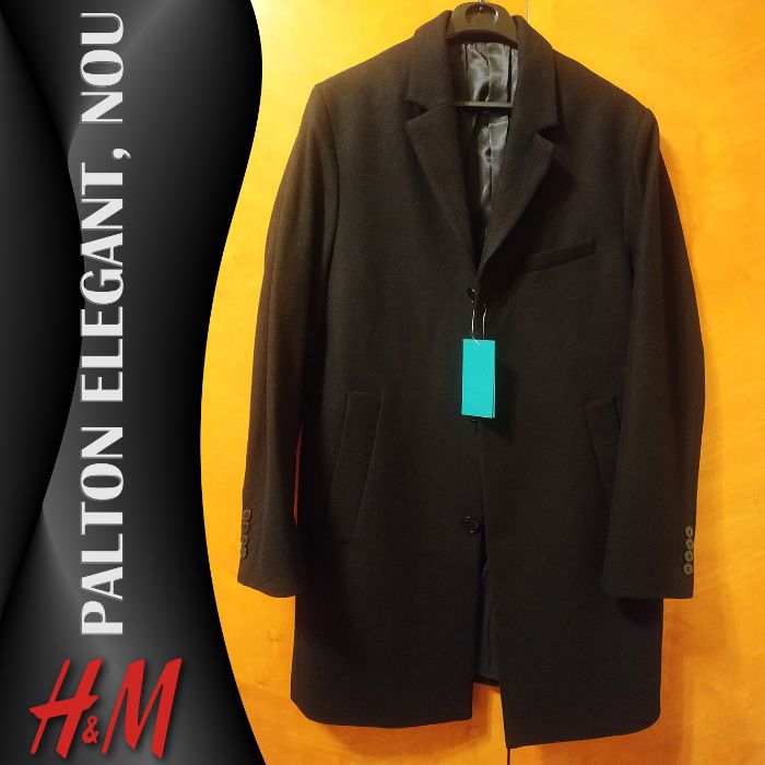 Palton H&M elegant, NOU, cu eticheta, amestec lana, marimea 50 (M)