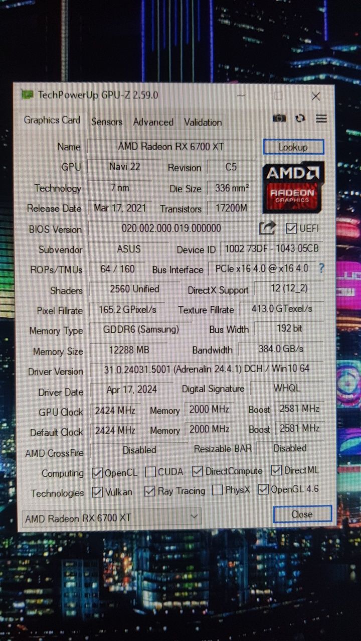 Продам rx 6700xt asus dual