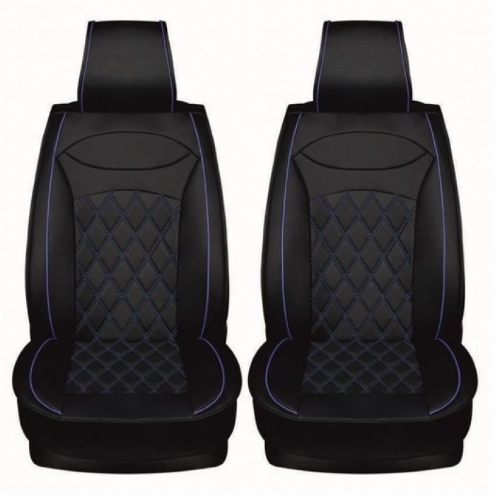 Универсална кожена тапицерия 5 части – черно със син шев