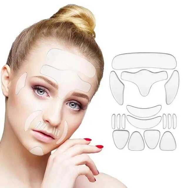 Set 16 plasturi din Silicon pentru tratament facial Anti-Riduri