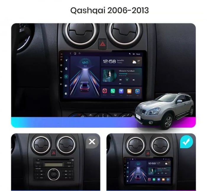 Navigatie Android 12 Dedicata Nissan Qashqai J10, Carplay  Wireless