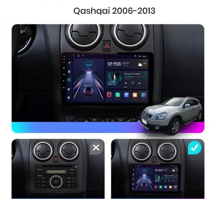 Navigatie Android  Dedicata Nissan Qashqai J10, Carplay  Wireless Waze