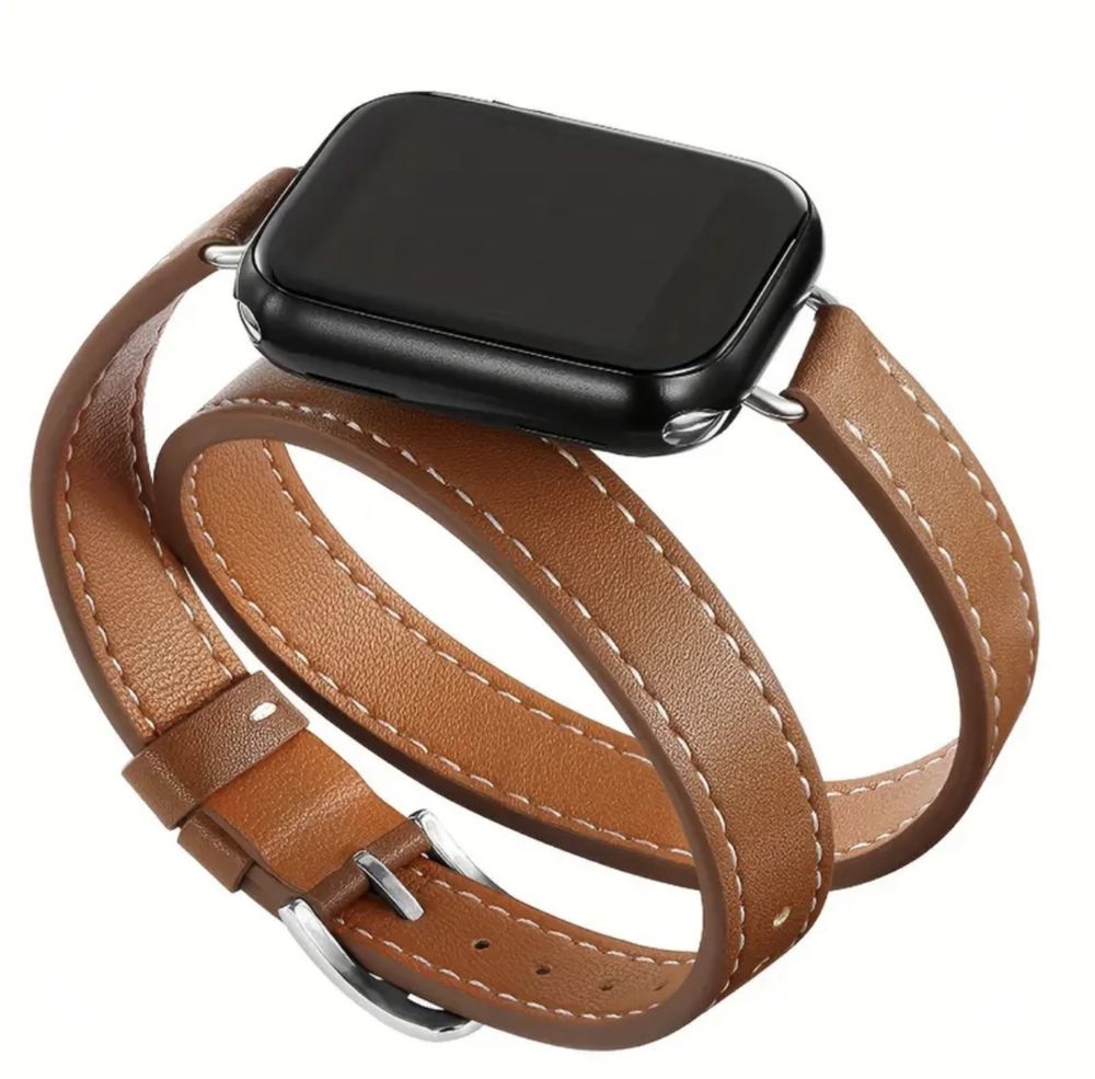 НОВА! Светло кафява кожена каишка за Apple Watch 38мм-40мм-41мм.