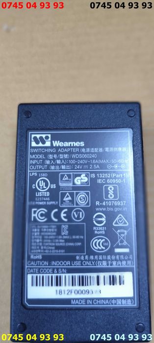 alimentator incarcator 24v 2.5A WEARNES WDS060240 mufa 5.5mm cu proba