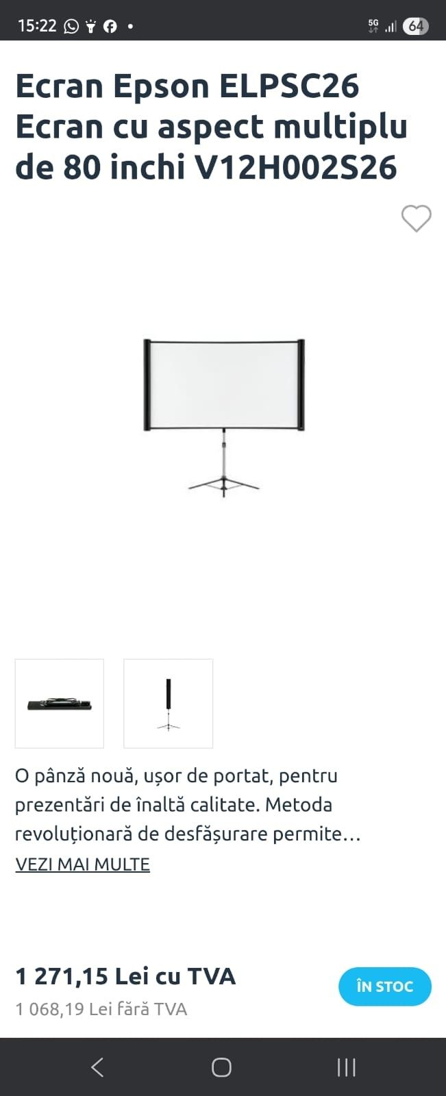 Ecran proiectie Epson ELPSC26 de 80 inch