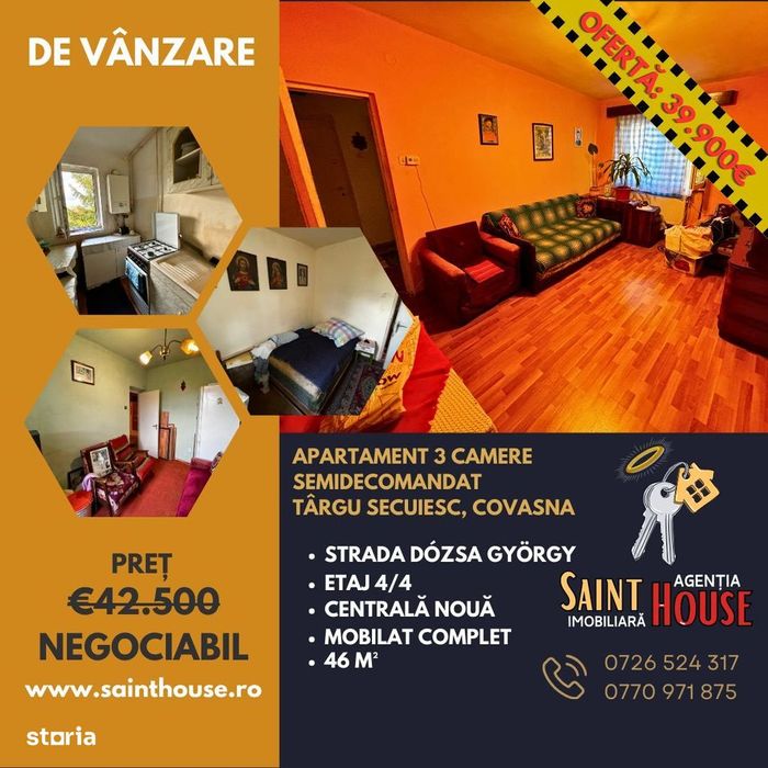 Apartament 3 camere Targu Secuiesc zona centrala