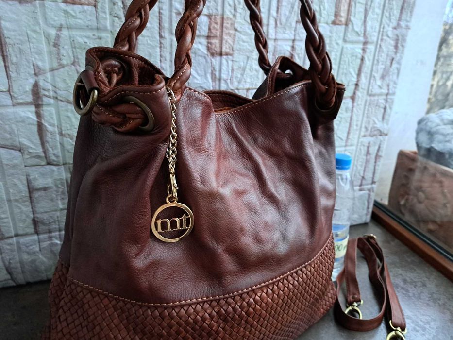дамска кожена чанта Mia Tomazzi-кафява,кожена торба-естествена кожа