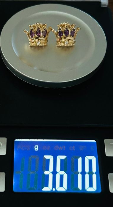 Cercei designer, din aur de 14K, cu ametiste și diamante