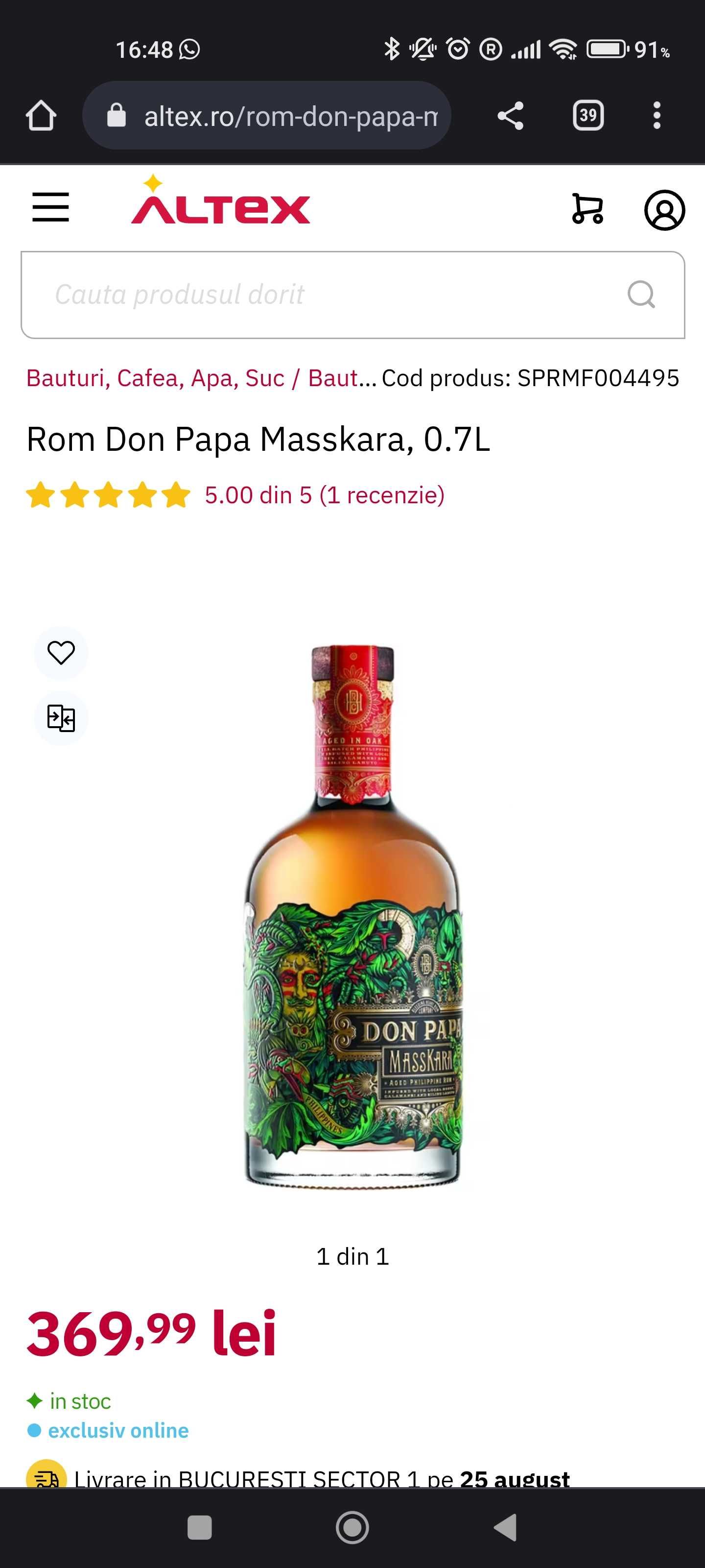 Tricou in forma de "sticla" Don Papa masskara 0.7L Sigilate