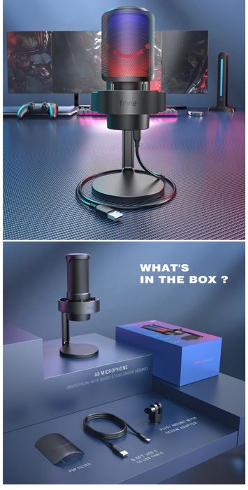 FIFINE A8 RGB студийный микрофон. Цвет розовый.