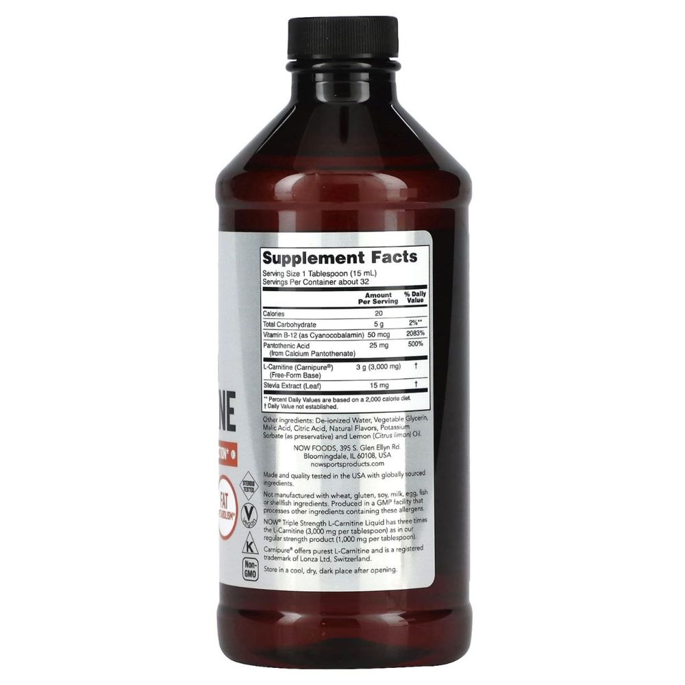 Жидкий L- Карнитин 3000мг NOW Foods, Sports,Triple Strength 473ml