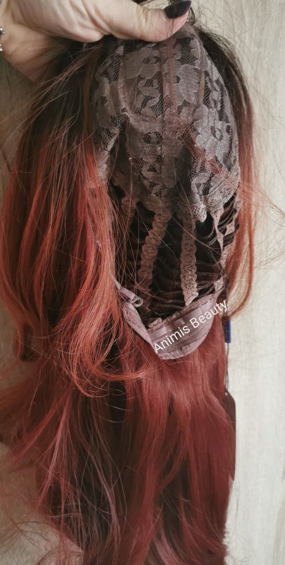 peruca Roscata lunga ondulată, imită par natural