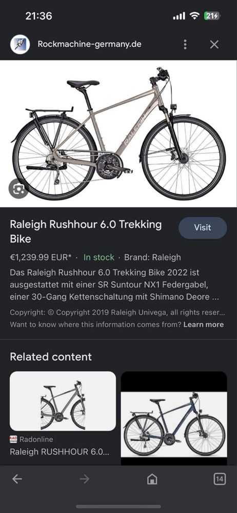 Raleigh Rushhour 6.0 Trekking Bike Велосипед